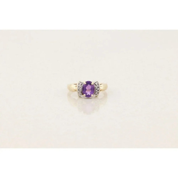 10k Yellow Gold Purple Amethyst and Diamond Bow Ring Size 7 1/4 - Picture 5 of 8